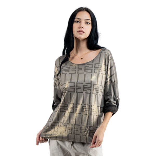 2-Textured geometric print knit top