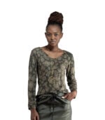 Ribbed animal print long sleeve top