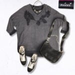 Embroidered leaf washed hi-lo sweatshirt