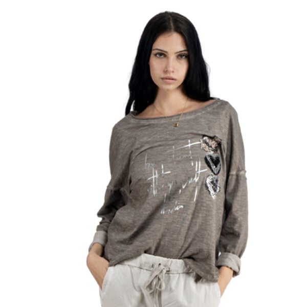 Foil sequin heart knit top