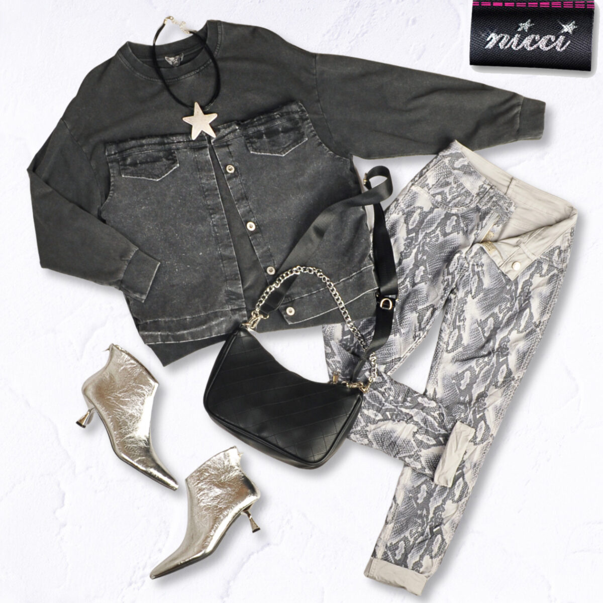 Denim detail sweatshirt