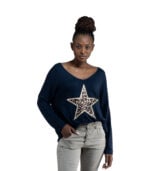 Glitter star animal print knit top