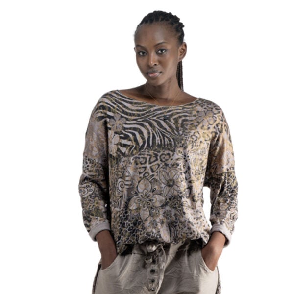 Floral animal print knit top