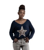 Glitter star animal print knit top
