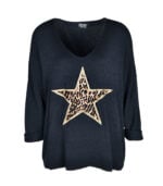 Glitter star animal print knit top