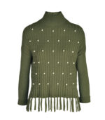 Pearl detail polo neck tassel top