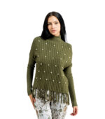 Pearl detail polo neck tassel top