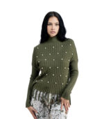 Pearl detail polo neck tassel top