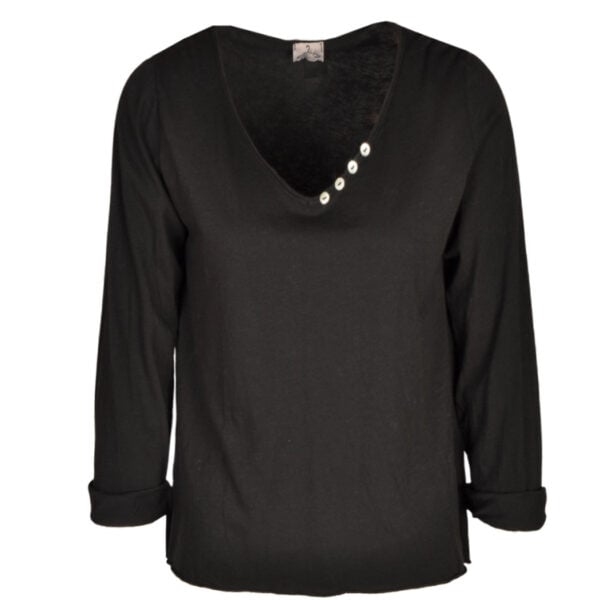 Raw-edge button detail long sleeve top