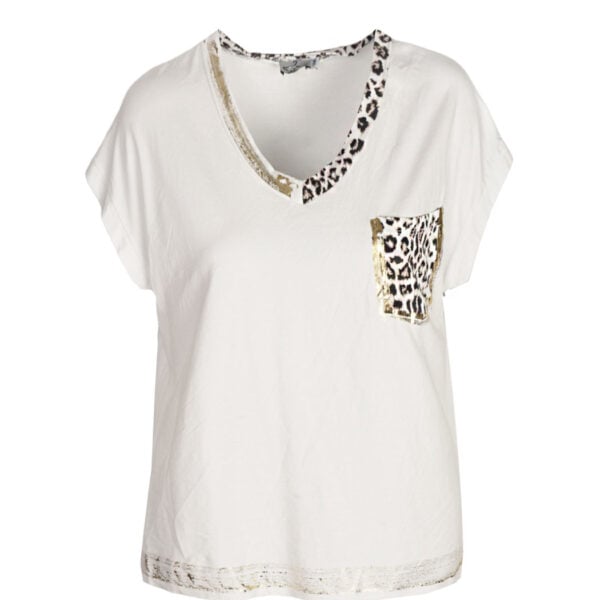 Animal print pocket foil detail top