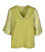 2-Textured bell sleeve top