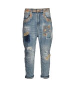 Brocade rose print patch jeans