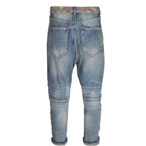 Brocade rose print patch jeans