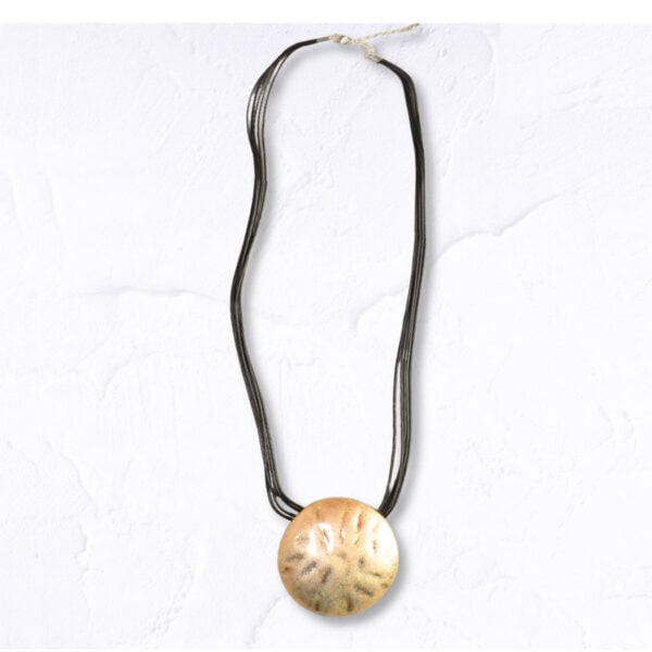Multi string textured disk necklace