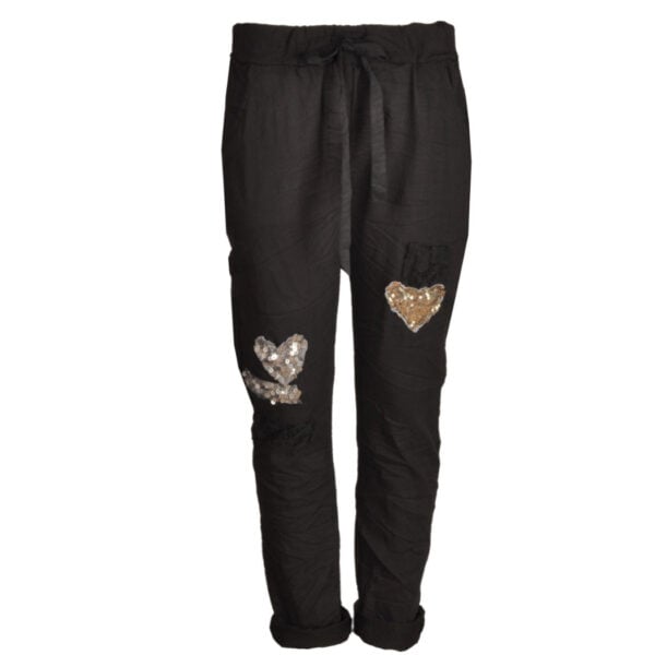 Sequin heart patch pants