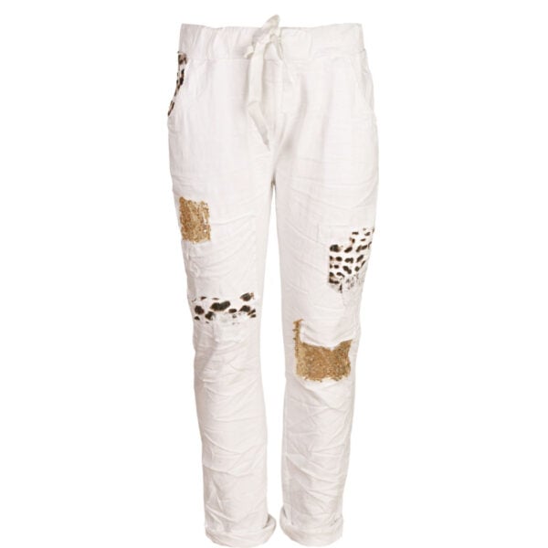 Sequin animal print patch pants