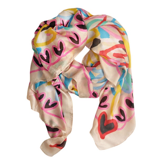 Multi colour heart silky scarf