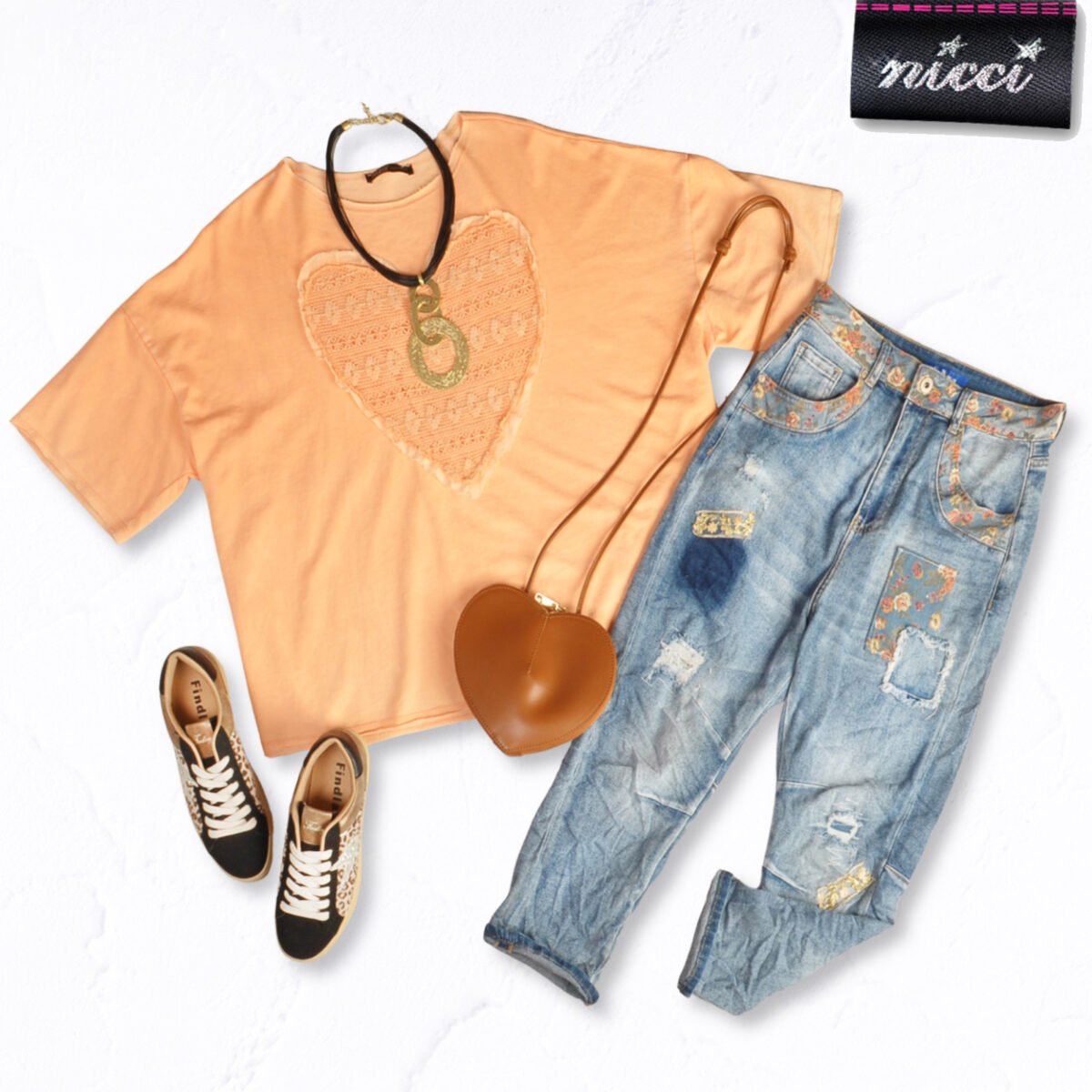 Brocade rose print patch jeans