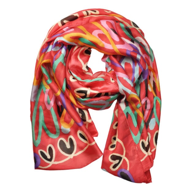 Multi colour heart silky scarf