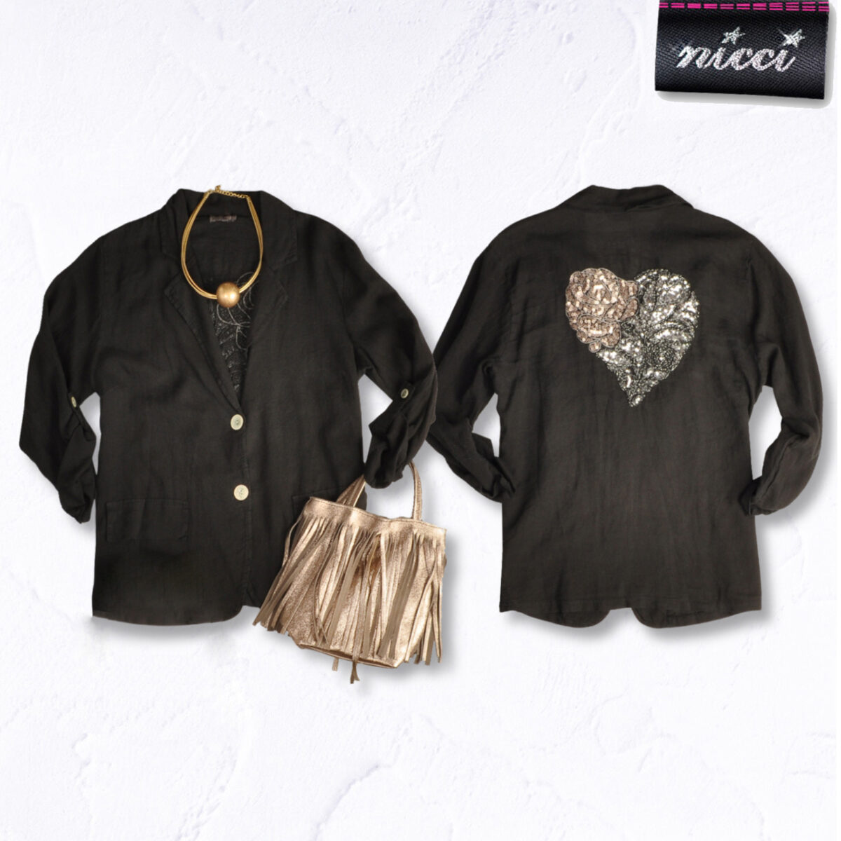 Sequin heart linen jacket