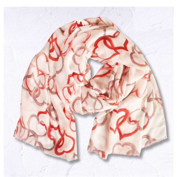 Multi heart foil print antique scarf