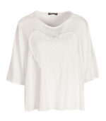 Raw-edge crochet heart oversized top