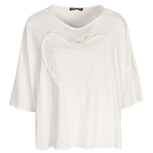 Raw-edge crochet heart oversized top
