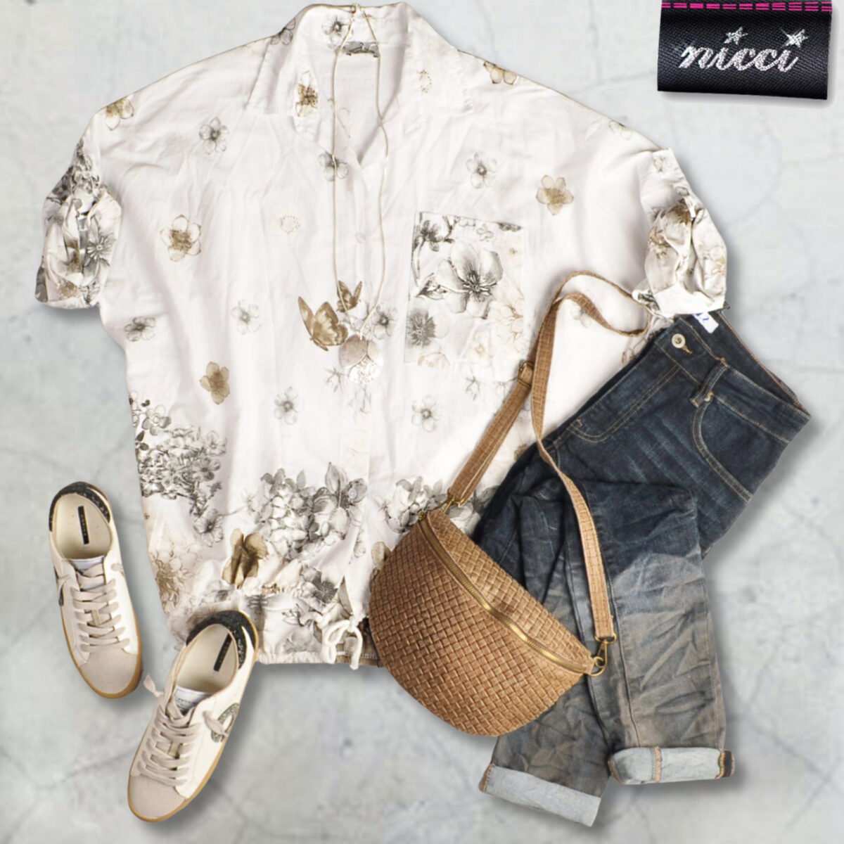 Floral border drawstring top