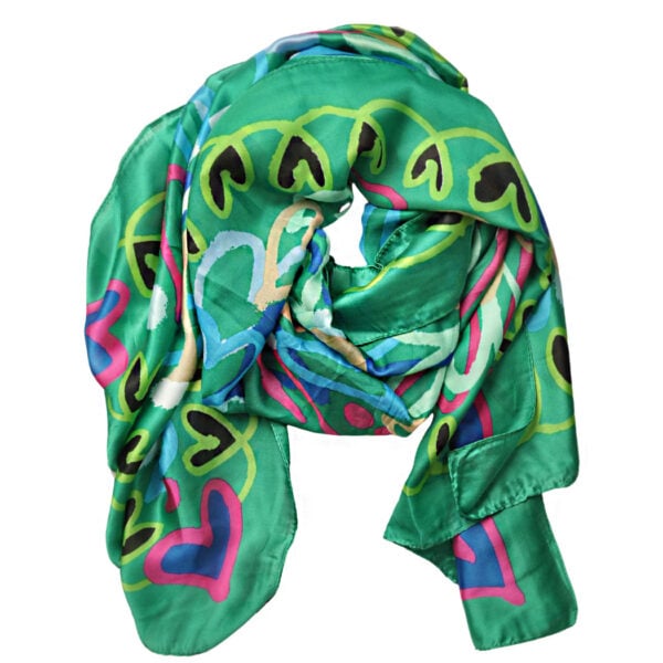 Multi colour heart silky scarf