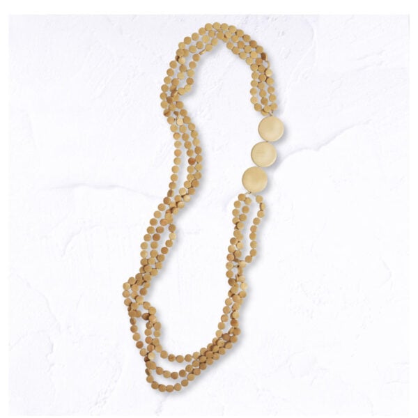 Mini wooden disc multi string necklace