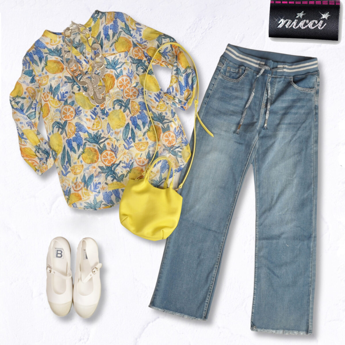Lemon print placket shirt