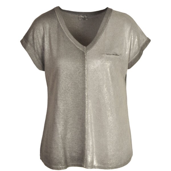 Overdyed lurex trim shimmer knit top