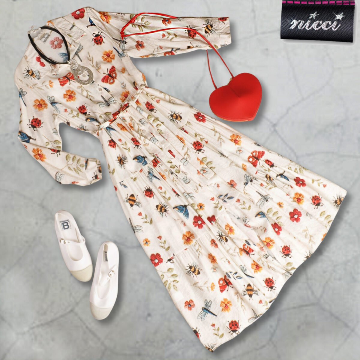 Embroidered belted dress