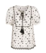 Embroidered anglaise tassel blouse