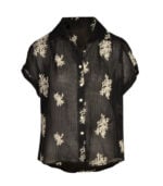 Embroidered sheer pearl button shirt 