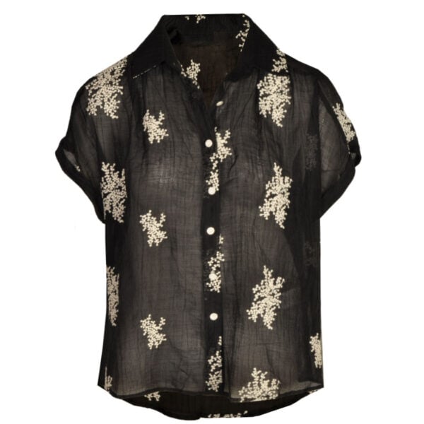 Embroidered sheer pearl button shirt Embroidered sheer pearl button shirt
