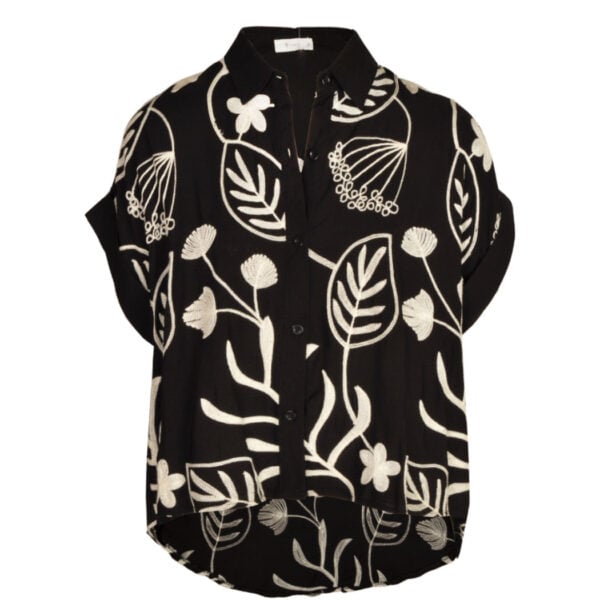 Hi-lo embroidered leaf shirt