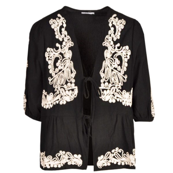 Front tie embroidered top