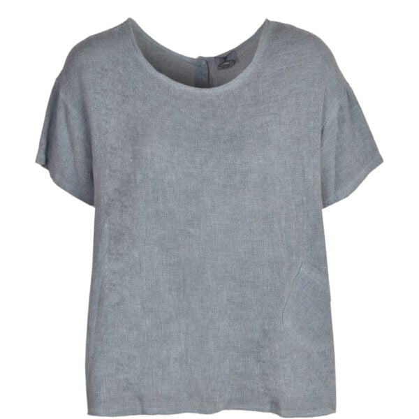 Back button hi-lo linen top