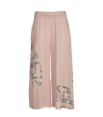 100% Linen floral patch wide leg pants