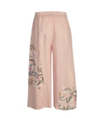 100% Linen floral patch wide leg pants