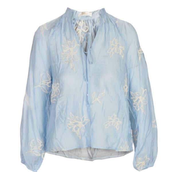 Button detail embroidered blouse