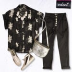 Embroidered sheer pearl button shirt 