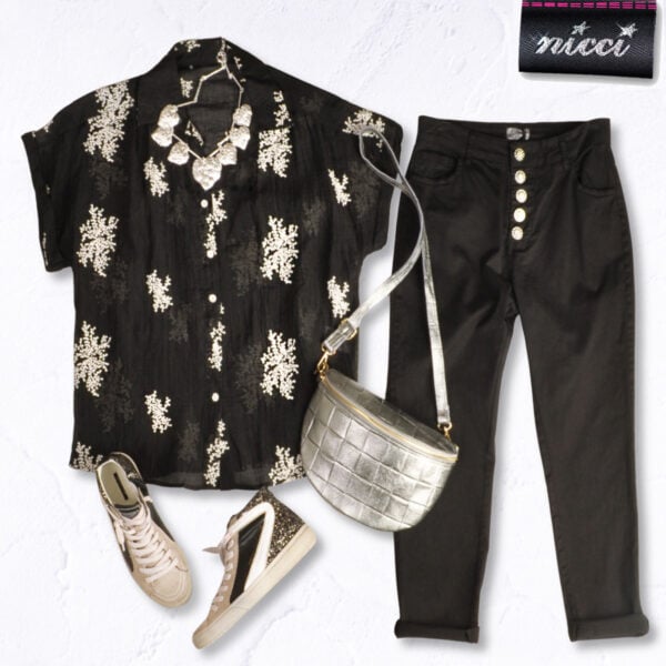Embroidered sheer pearl button shirt 