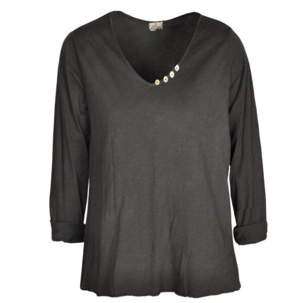 Raw-edge button detail long sleeve top 