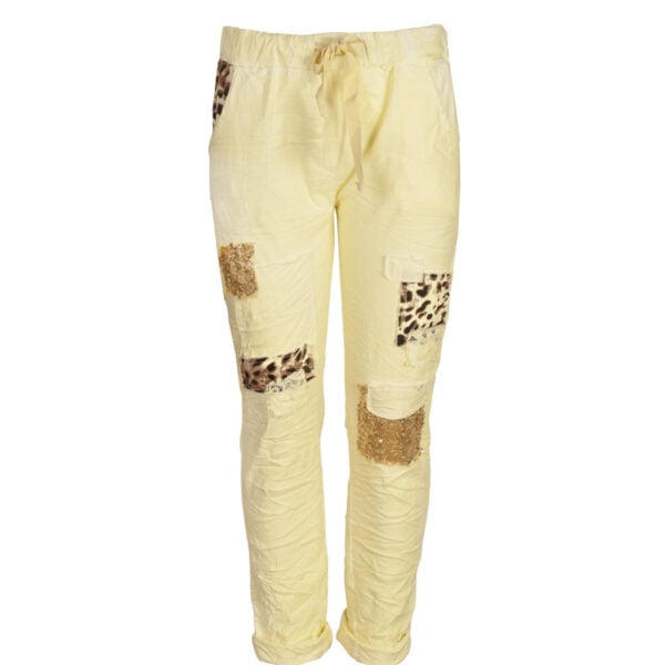 Animal print sequin patch pants