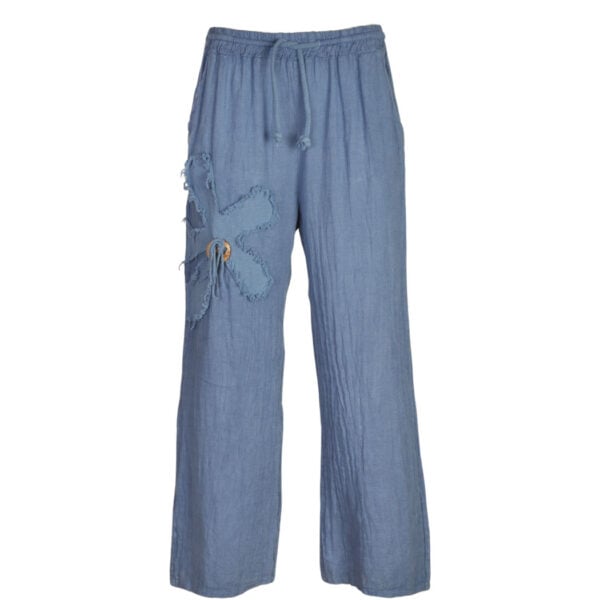 100% Linen daisy button wide leg pants