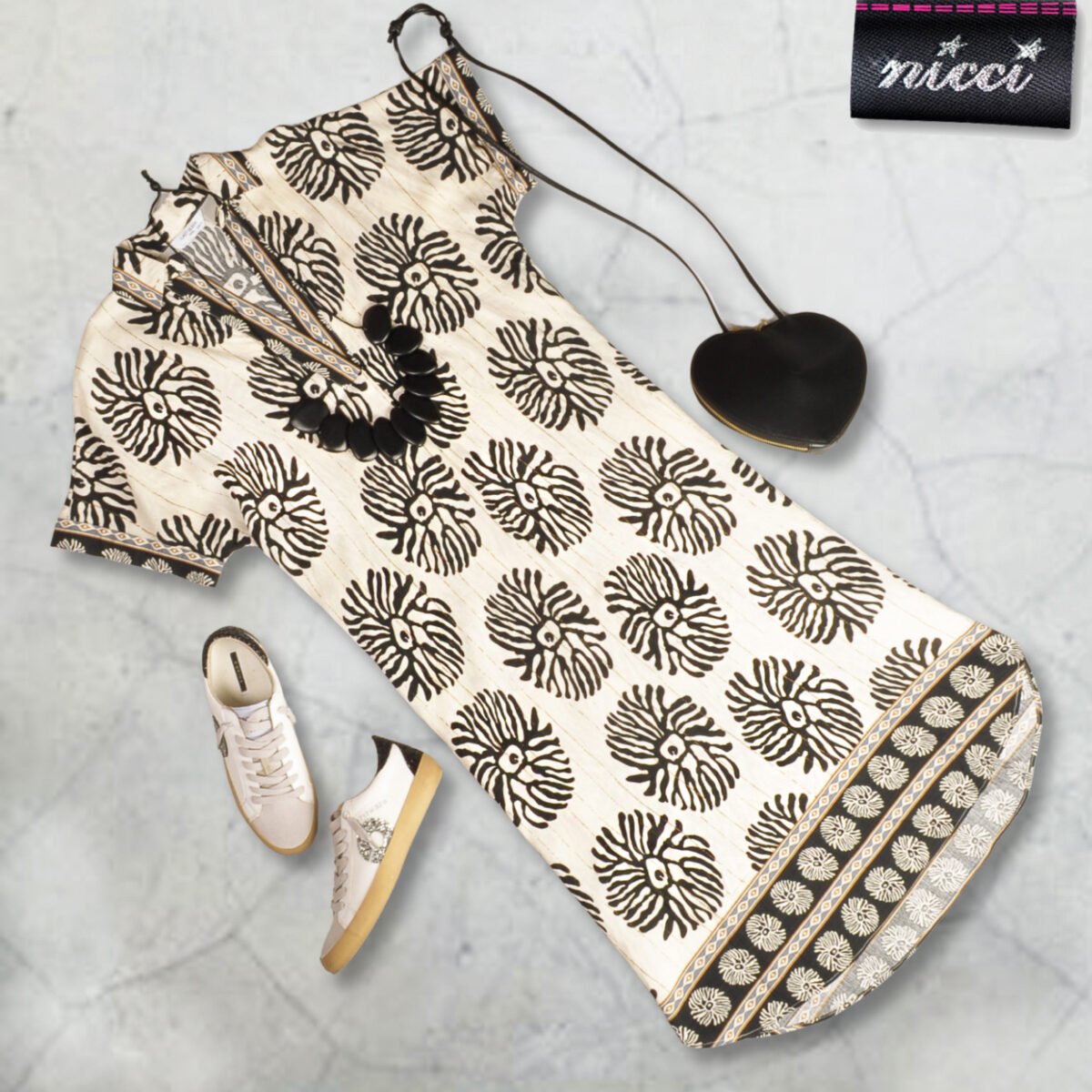 Urchin print striped tunic dress