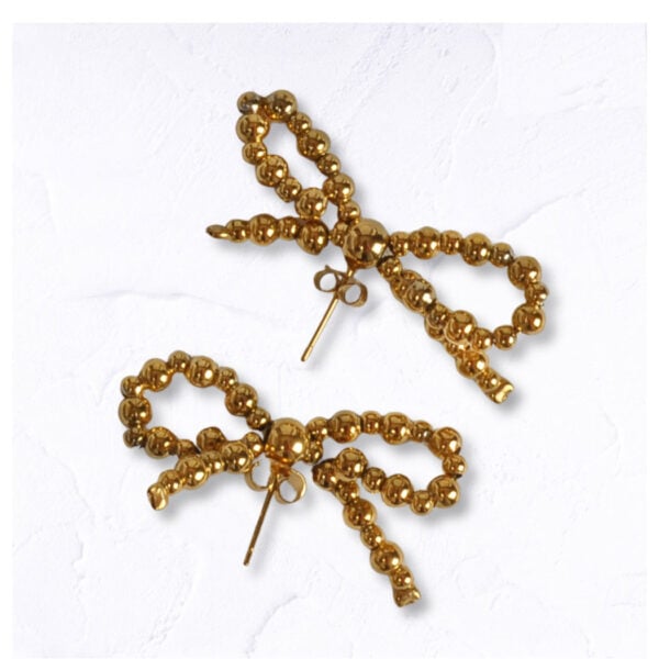 Beaded bow stud earrings