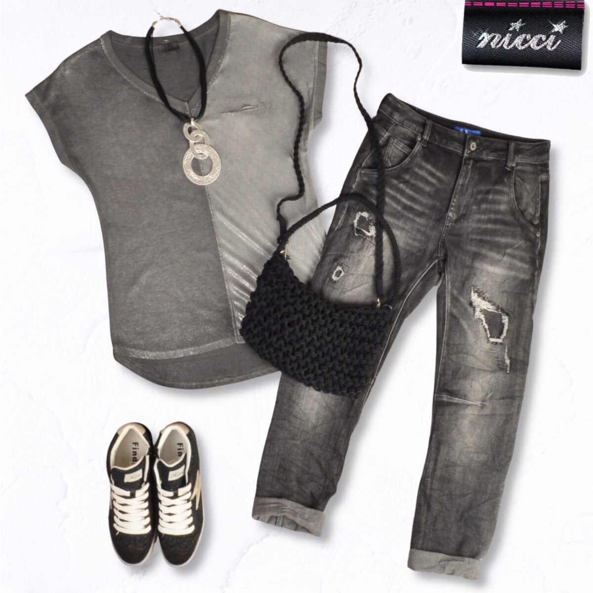Overdyed lurex trim shimmer knit top